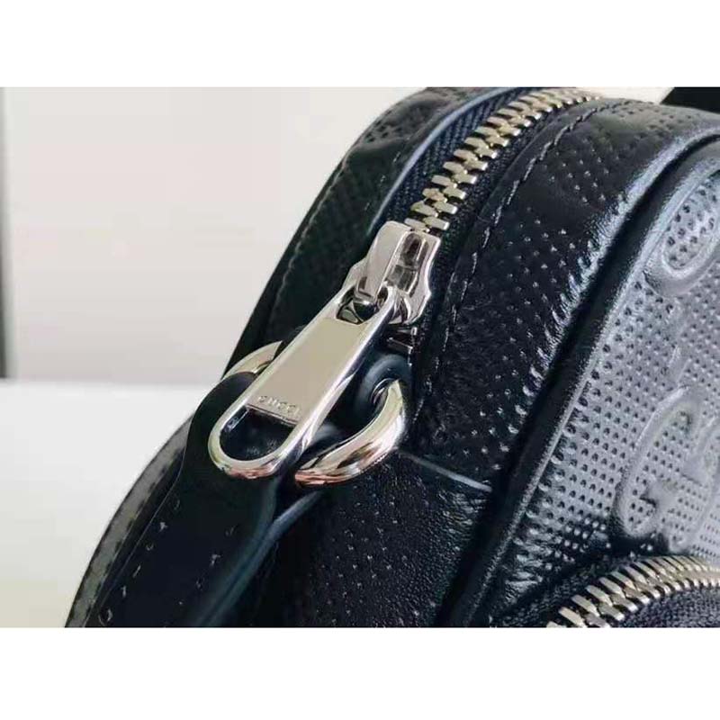 G*u*i gg unisex embossed mini bag black leather cotton linen