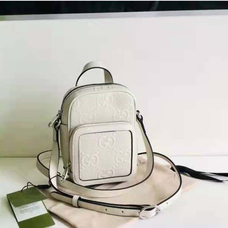 G*u*i gg unisex embossed mini bag white leather cotton linen