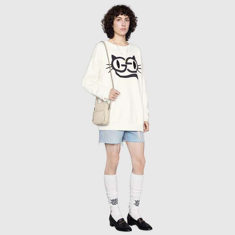 G*u*i gg unisex embossed mini bag white leather cotton linen