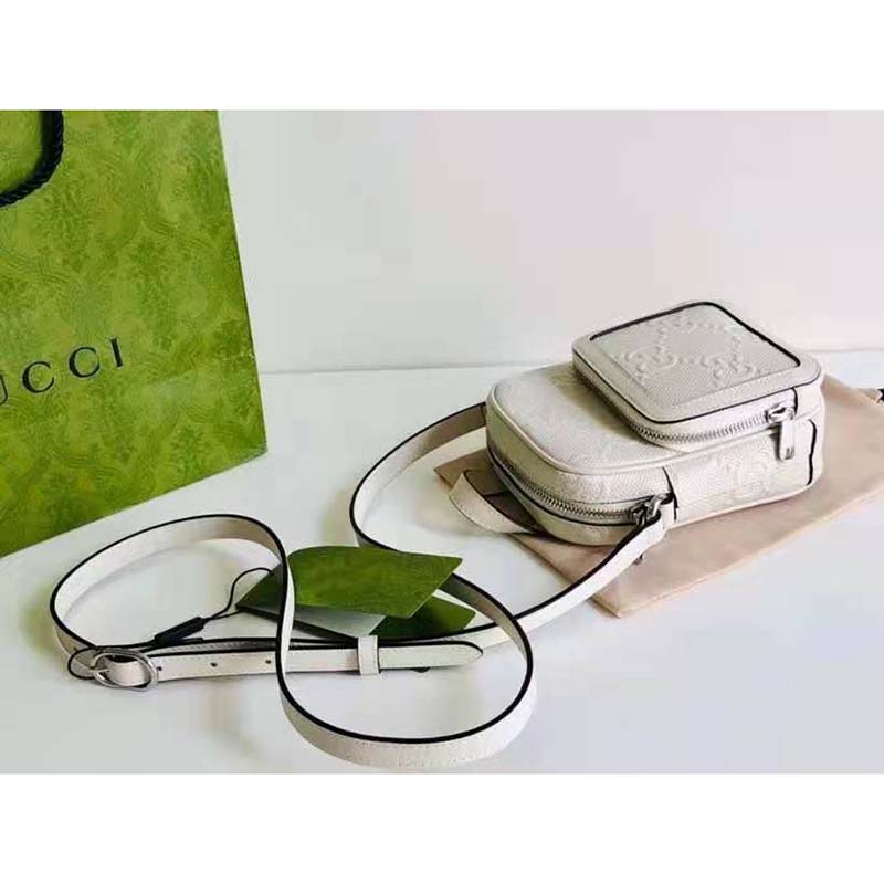 G*u*i gg unisex embossed mini bag white leather cotton linen