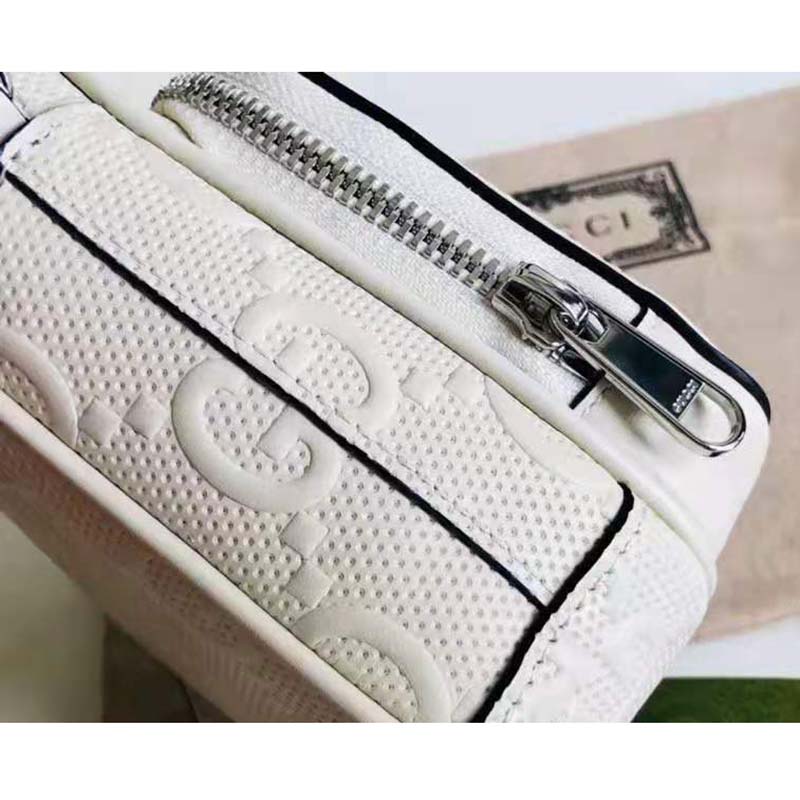 G*u*i gg unisex embossed mini bag white leather cotton linen