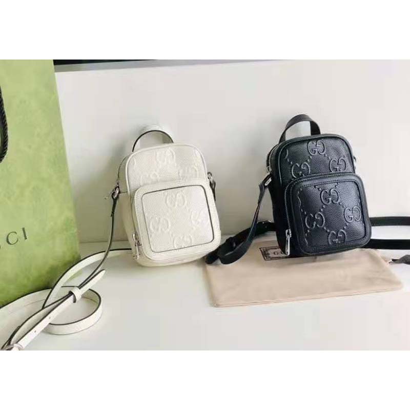 G*u*i gg unisex embossed mini bag white leather cotton linen