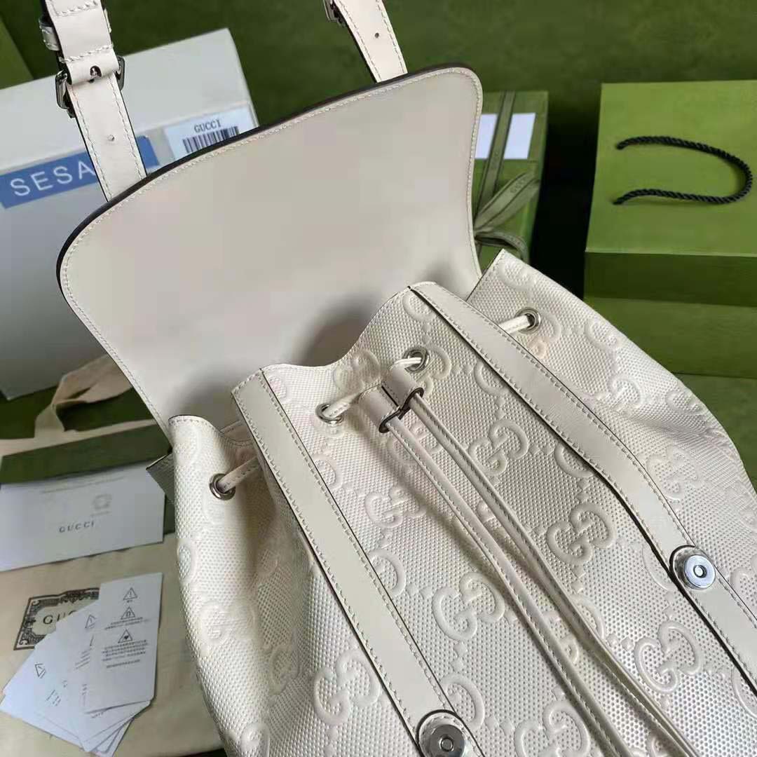 G*u*i gg unisex gg embossed backpack white gg embossed leather