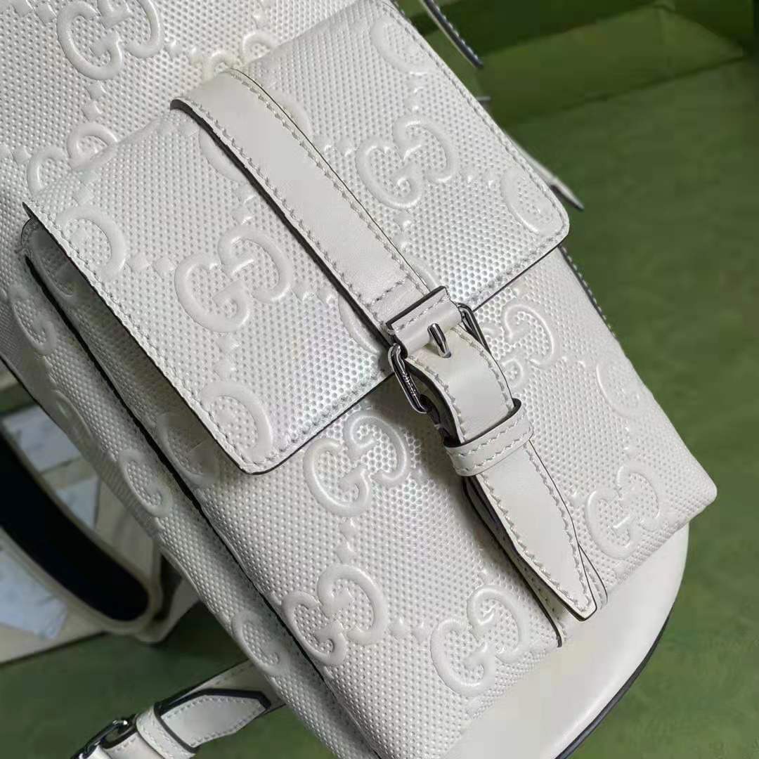 G*u*i gg unisex gg embossed backpack white gg embossed leather