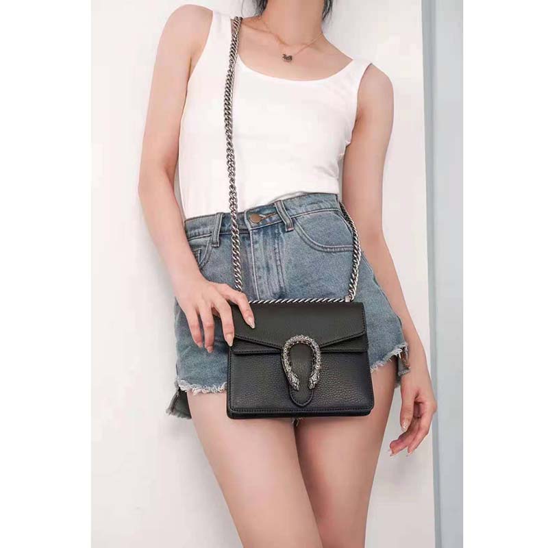 G*u*i gg women dionysus leather mini bag black metal-free tanned leather