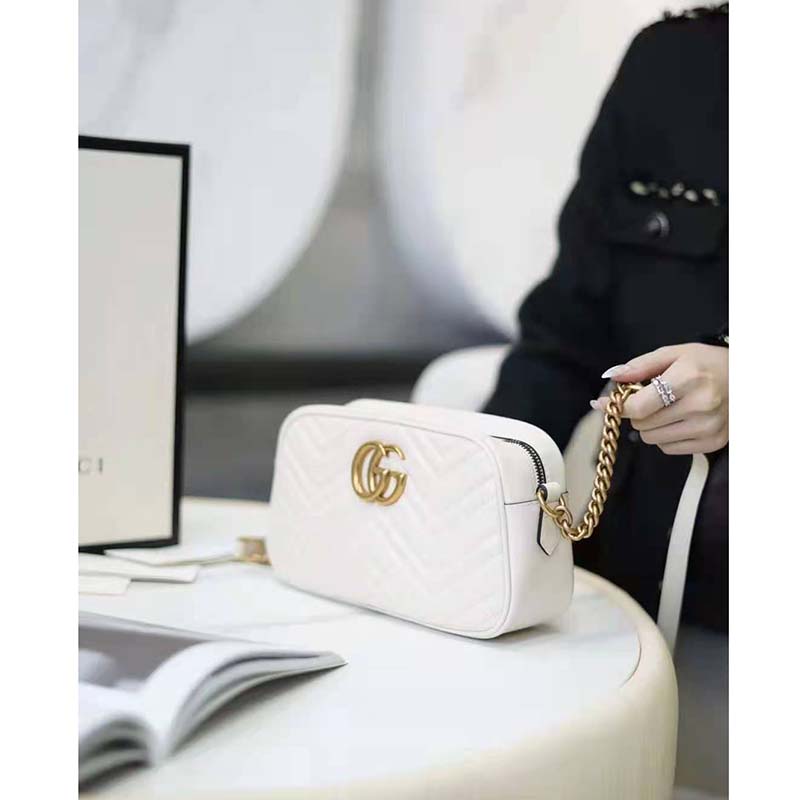 G*u*i gg women gg marmont small matelassé shoulder bag white double g