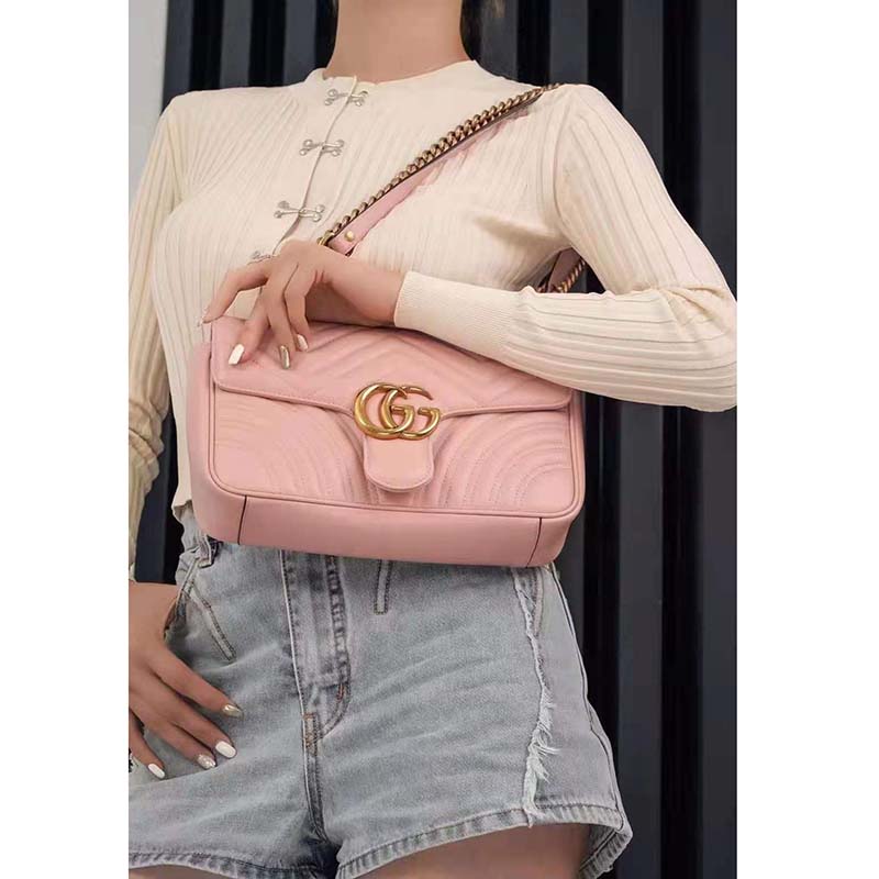 G*u*i gg women gg marmont small pink matelassé shoulder bag double g