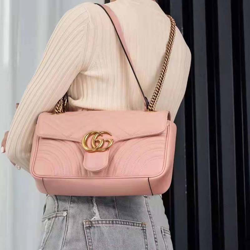 G*u*i gg women gg marmont small pink matelassé shoulder bag double g