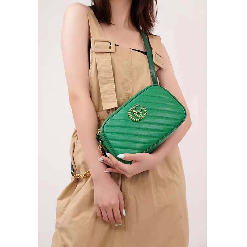 G*u*i gg women gg marmont small shoulder bag bright green diagonal matelassé