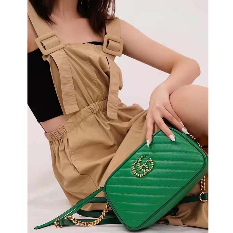 G*u*i gg women gg marmont small shoulder bag bright green diagonal matelassé