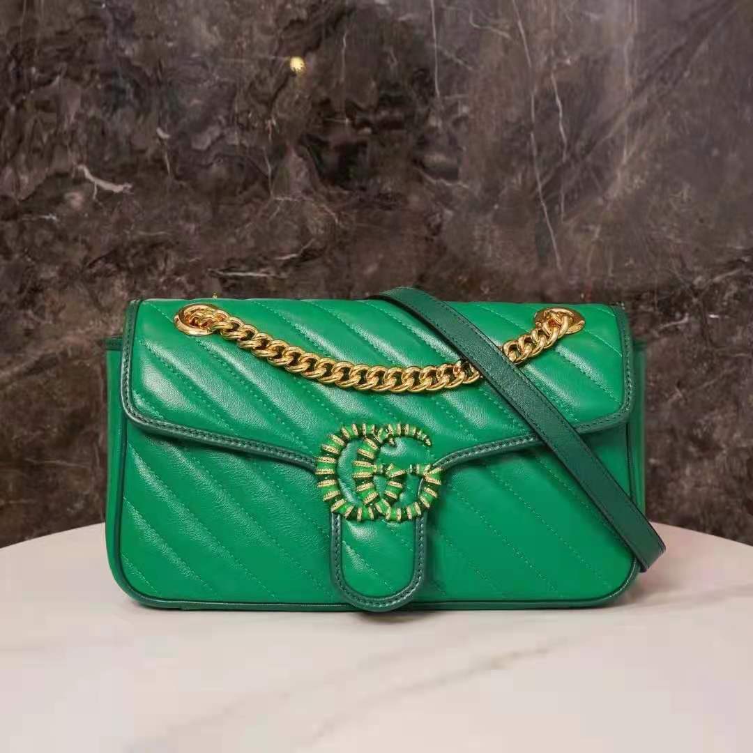 G*u*i gg women gg marmont small shoulder bag bright green diagonal matelassé leather