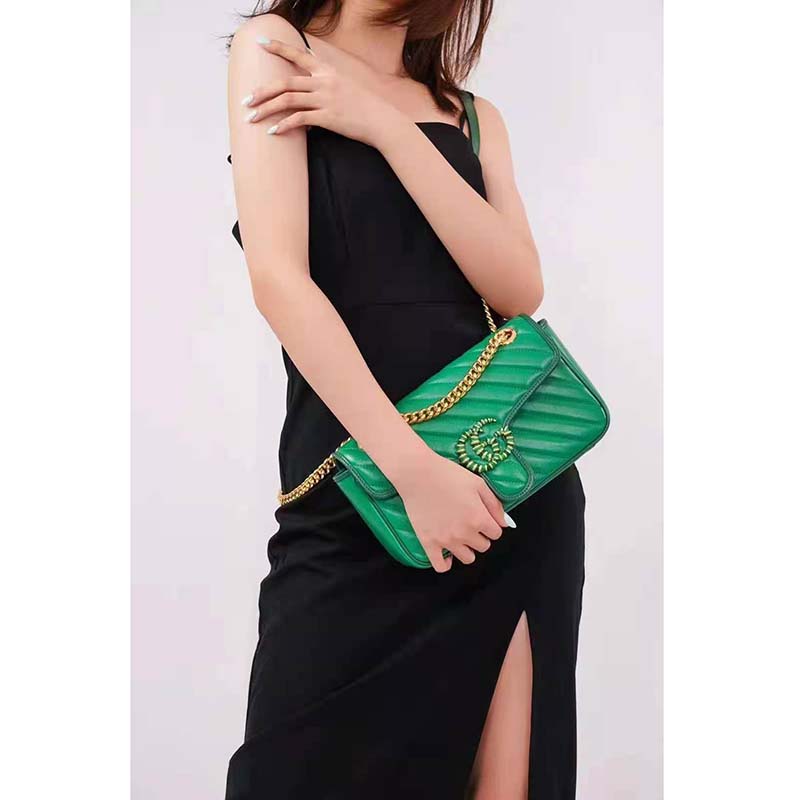 G*u*i gg women gg marmont small shoulder bag bright green diagonal matelassé leather