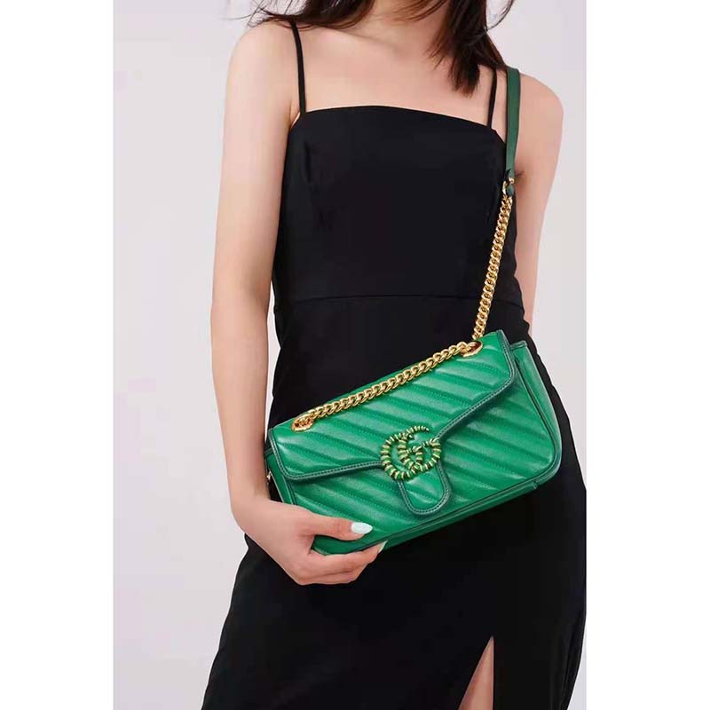 G*u*i gg women gg marmont small shoulder bag bright green diagonal matelassé leather