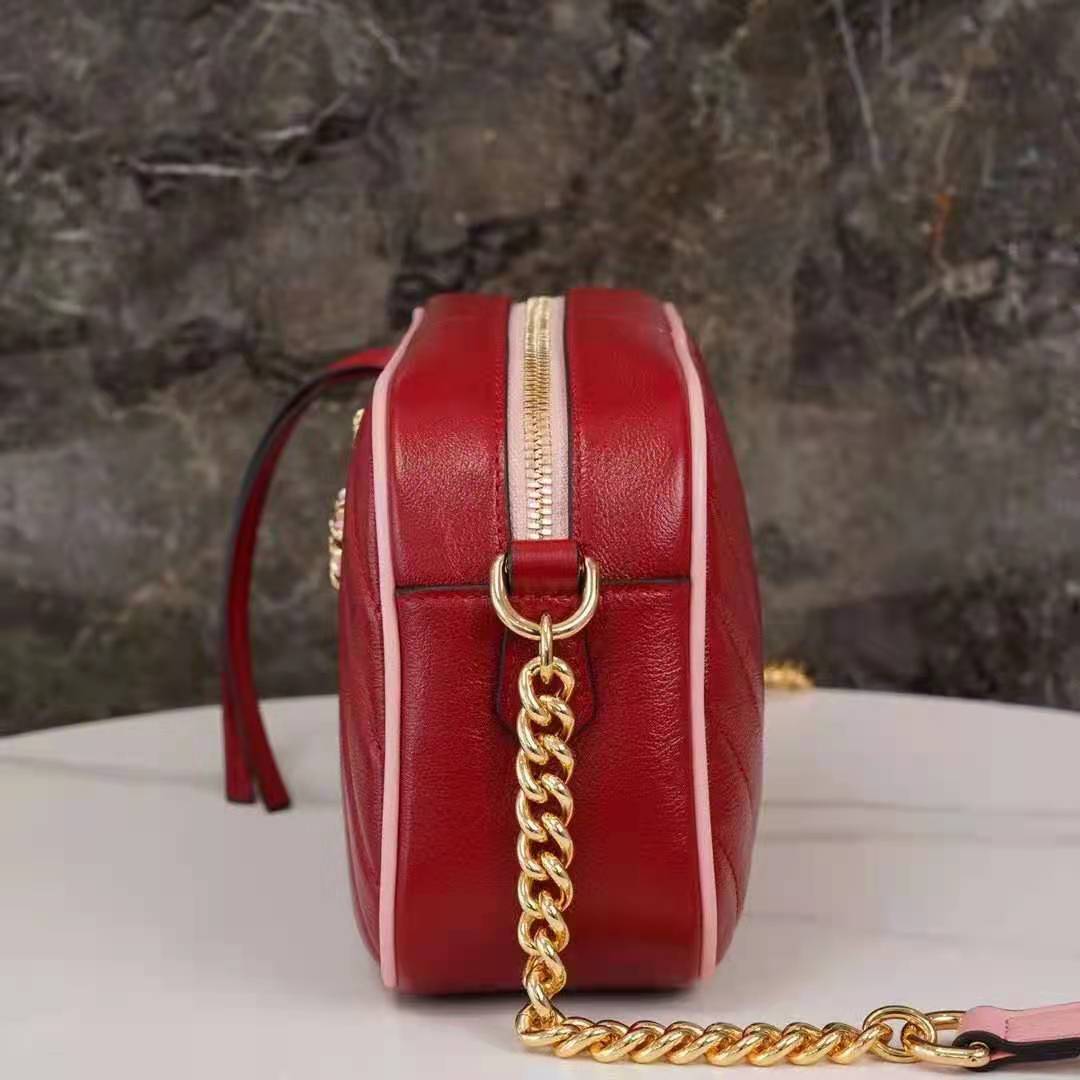 G*u*i gg women gg marmont small shoulder bag dark red diagonal matelassé leather