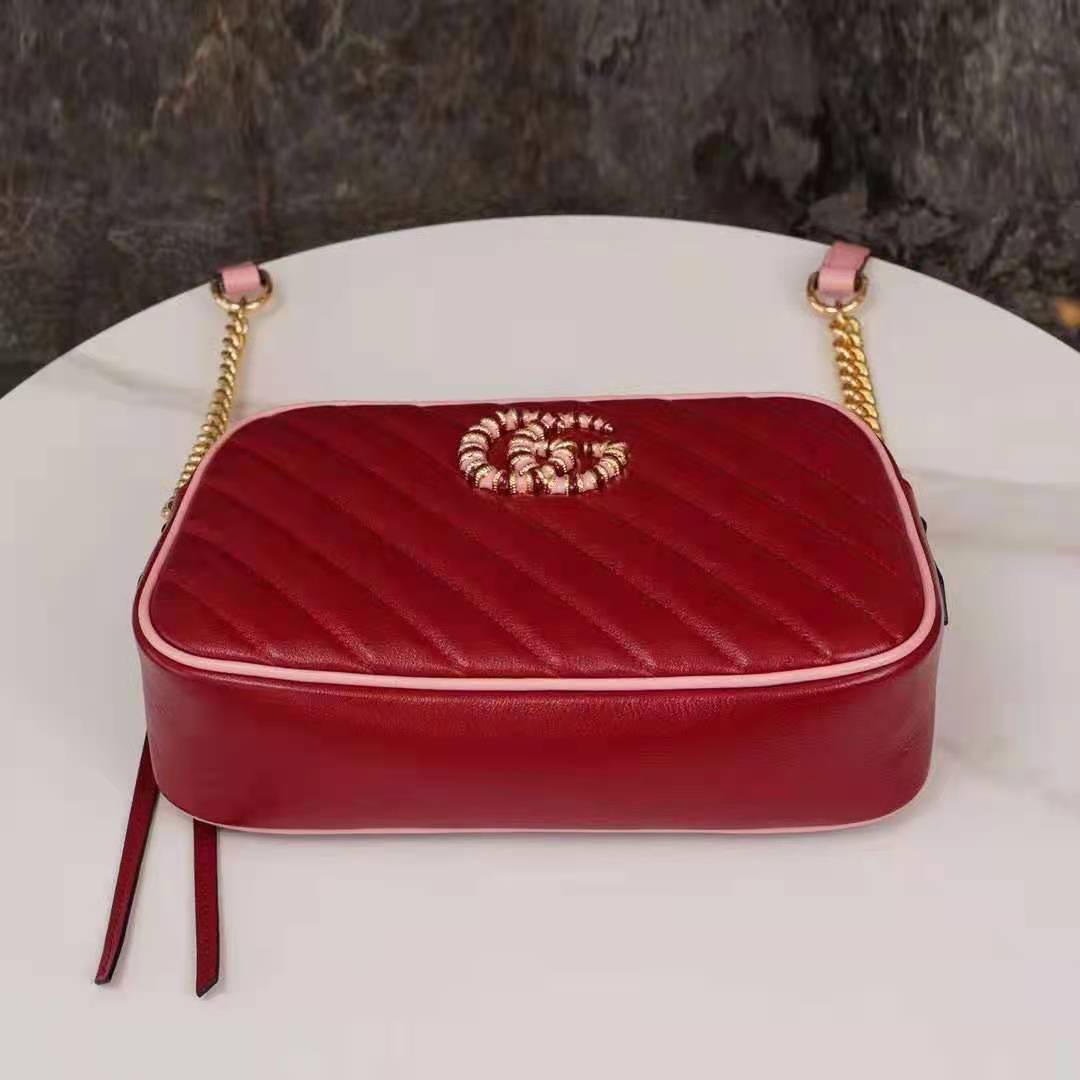 G*u*i gg women gg marmont small shoulder bag dark red diagonal matelassé leather