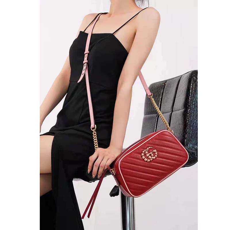 G*u*i gg women gg marmont small shoulder bag dark red diagonal matelassé leather