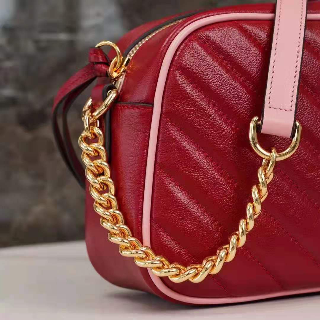 G*u*i gg women gg marmont small shoulder bag dark red diagonal matelassé leather