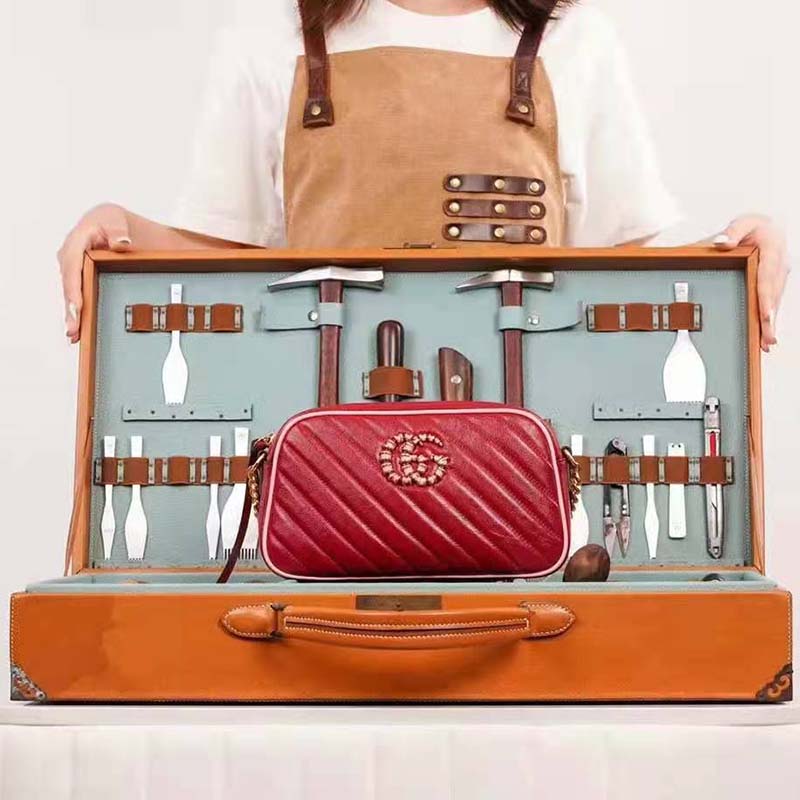 G*u*i gg women gg marmont small shoulder bag dark red diagonal matelassé leather