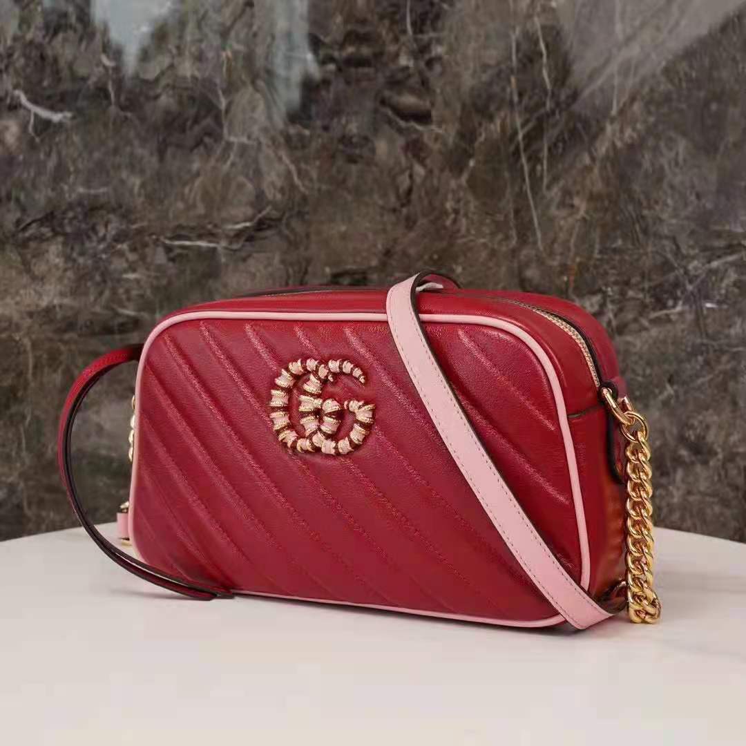 G*u*i gg women gg marmont small shoulder bag dark red diagonal matelassé leather