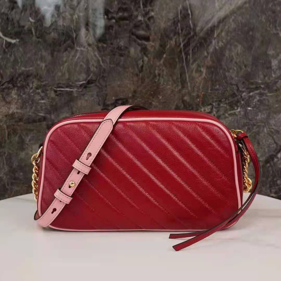 G*u*i gg women gg marmont small shoulder bag dark red diagonal matelassé leather