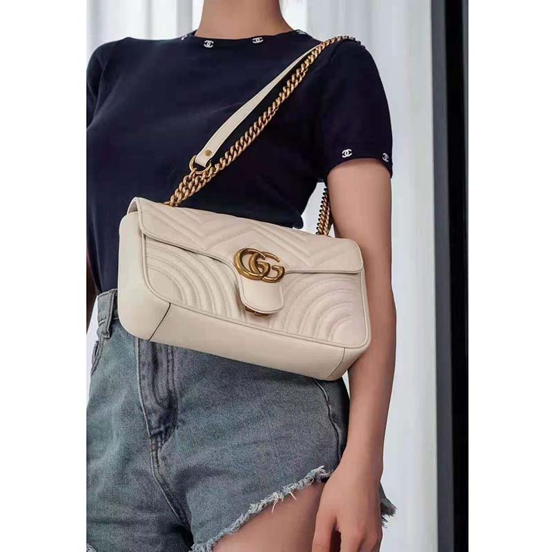G*u*i gg women gg marmont small white matelassé shoulder bag double g