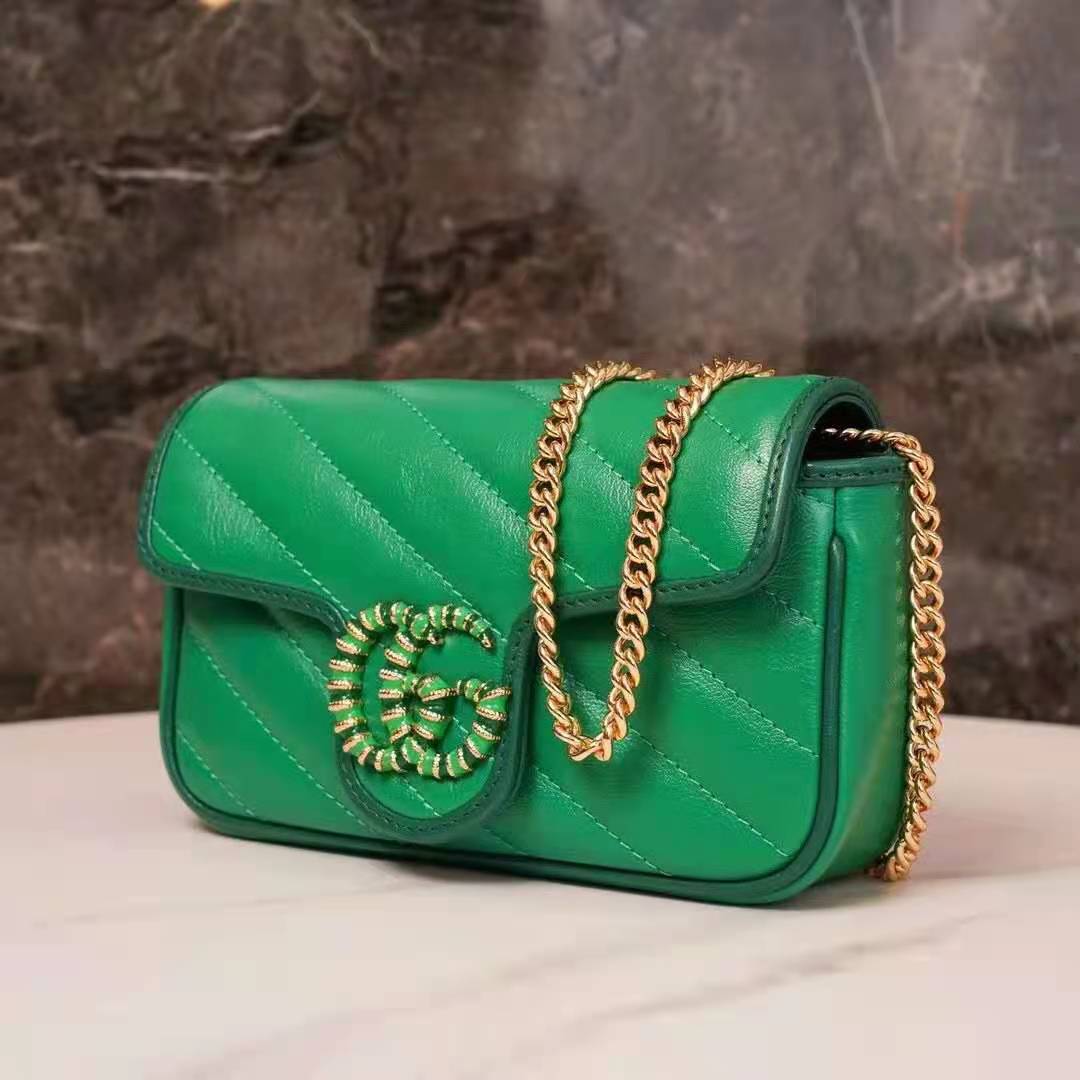 G*u*i gg women gg marmont super mini bag bright green diagonal matelassé leather