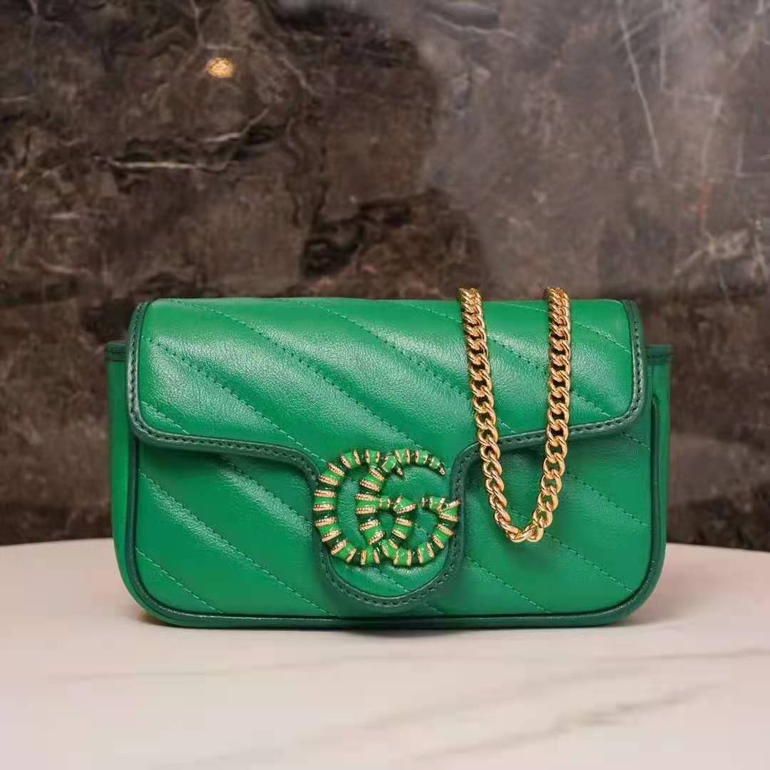 G*u*i gg women gg marmont super mini bag bright green diagonal matelassé leather