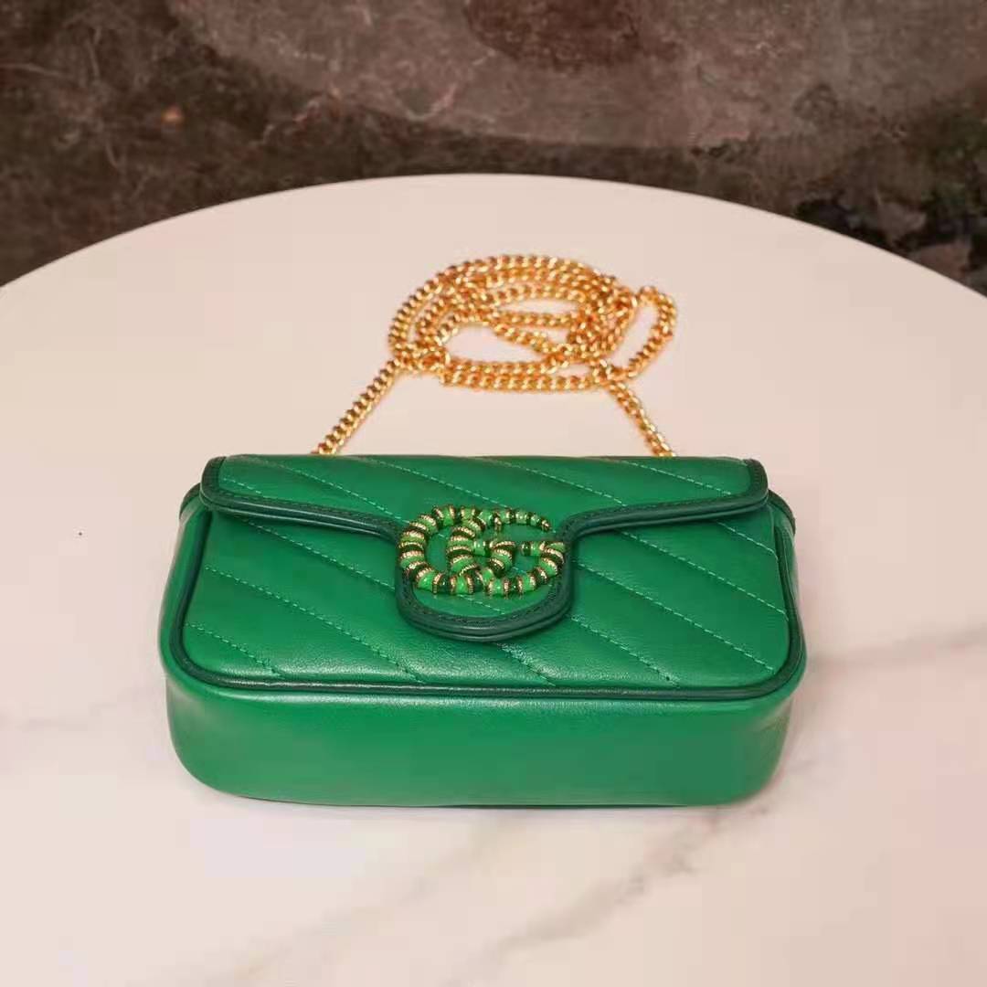 G*u*i gg women gg marmont super mini bag bright green diagonal matelassé leather