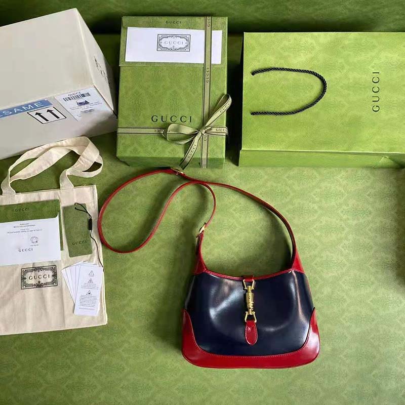 G*u*i gg women jackie 1961 small shoulder bag navy leather dark red leather