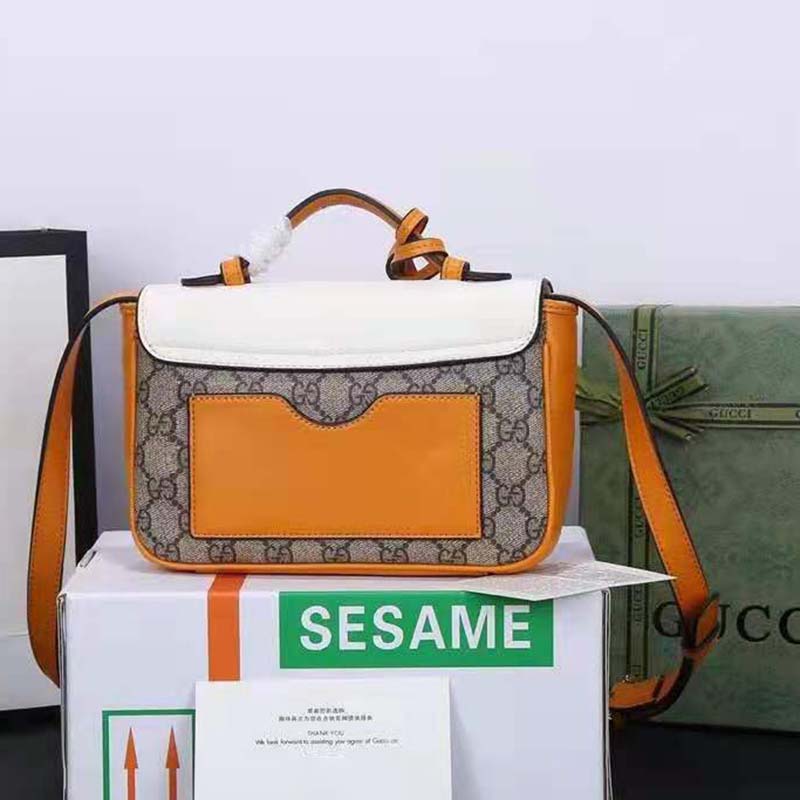 G*u*i gg women padlock mini bag gg supreme canvas with white leather