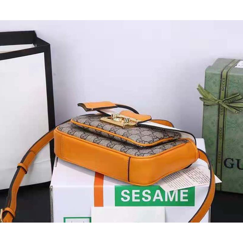 G*u*i gg women padlock mini bag gg supreme canvas with white leather