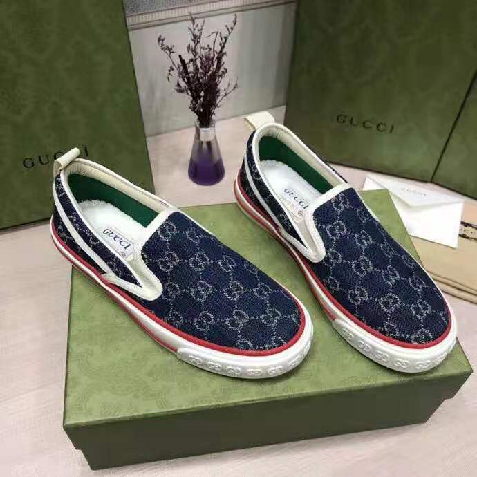 G*u*i unisex  G*u*i tennis 1977 slip-on sneaker eco washed organic gg jacquard denim