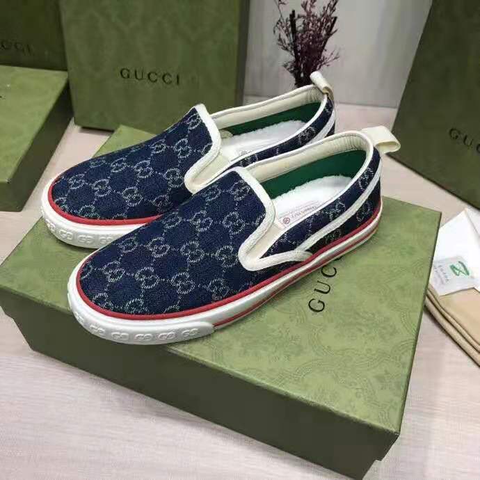 G*u*i unisex G*u*i tennis 1977 slip-on sneaker eco washed organic gg jacquard denim