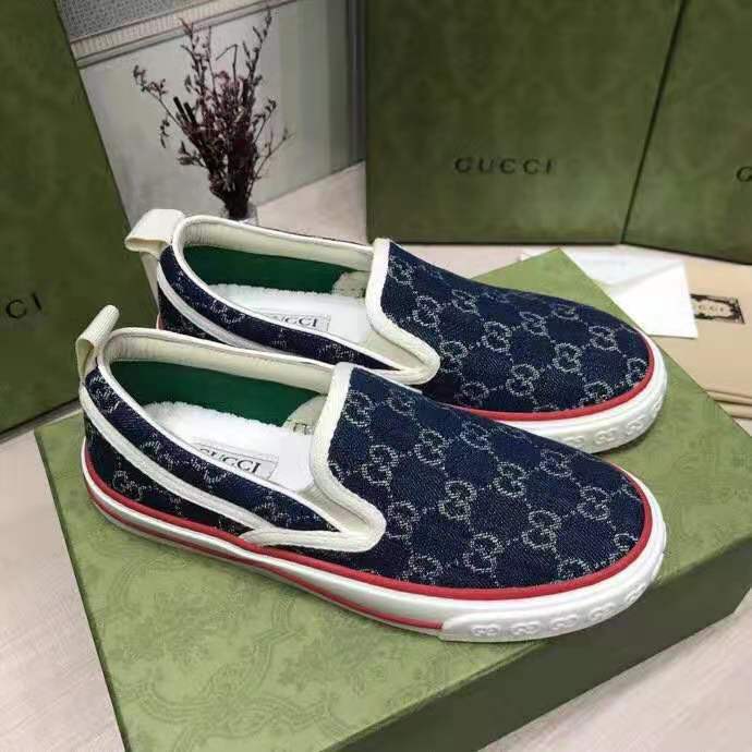 G*u*i unisex G*u*i tennis 1977 slip-on sneaker eco washed organic gg jacquard denim