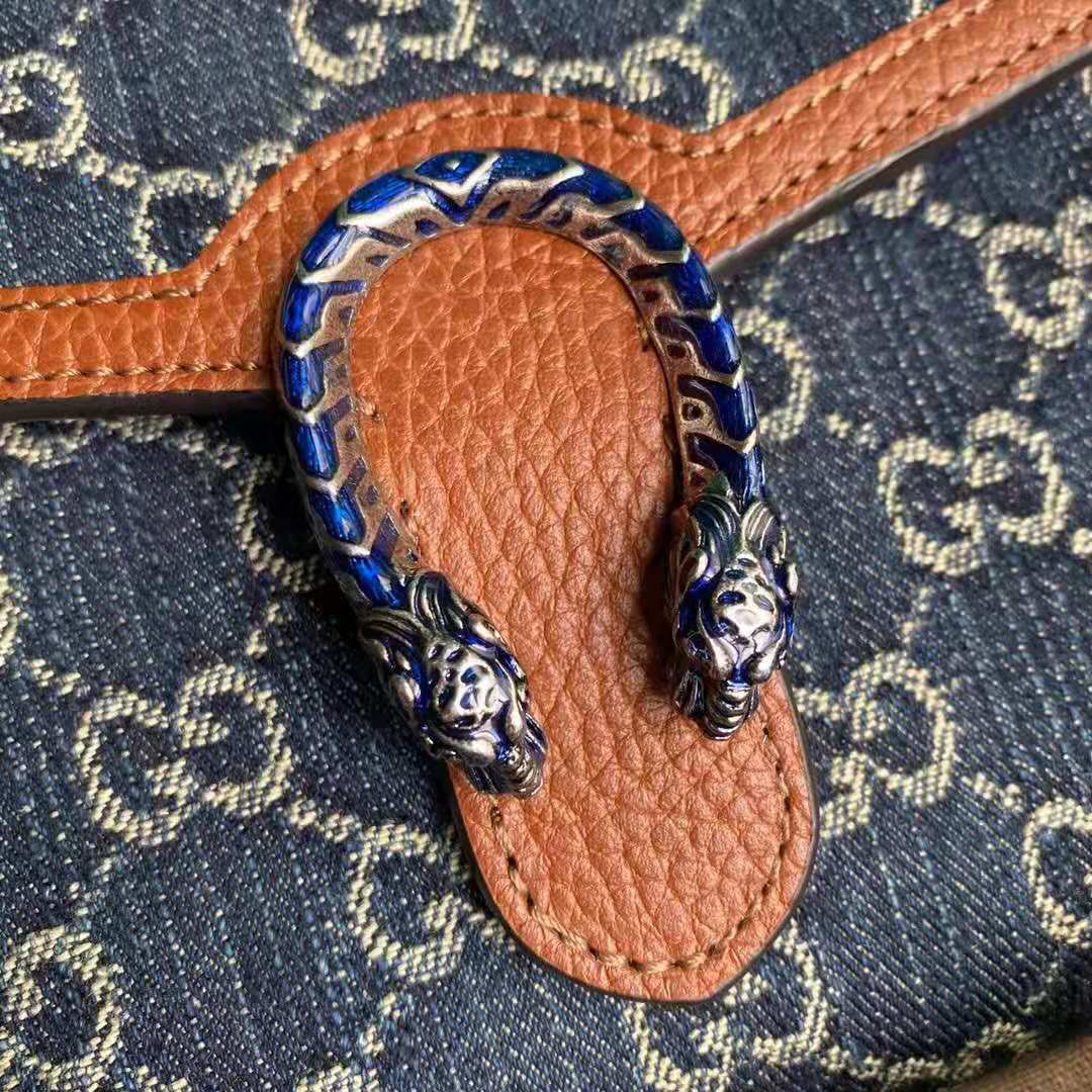 G*u*i gg unisex dionysus mini chain bag dark blue ivory eco washed organic gg jacquard denim