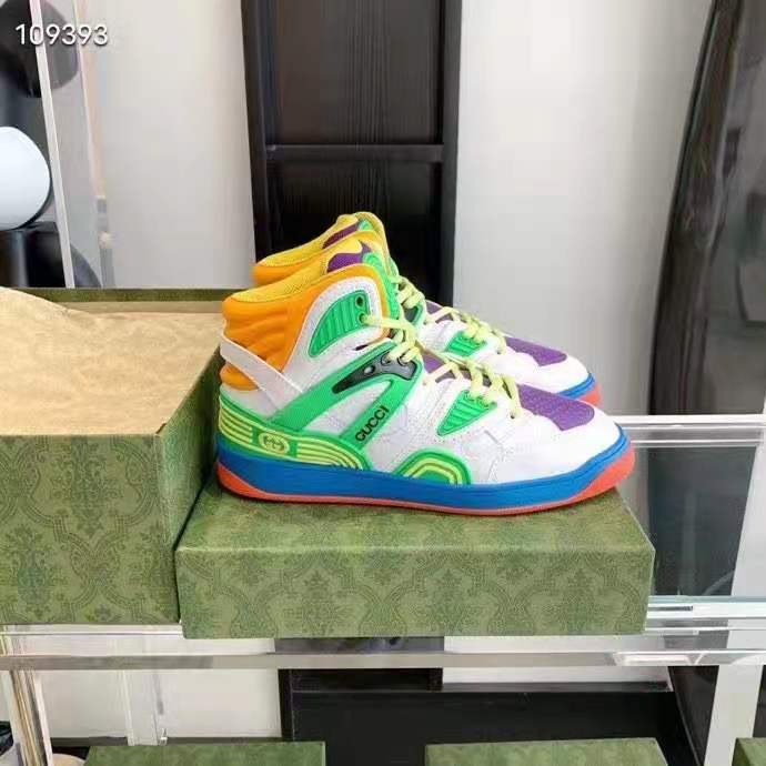 G*u*i gg unisex G*u*i basket sneaker lime white demetra rubber interlocking g patch