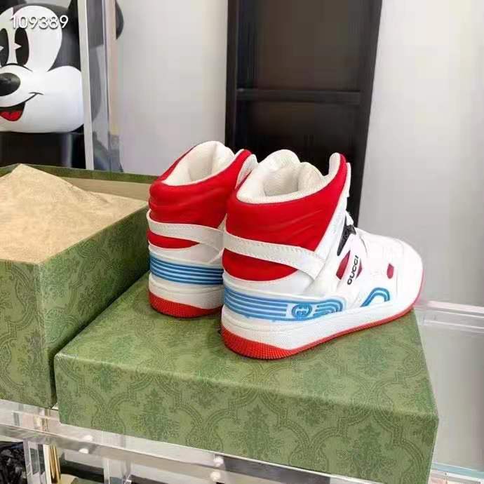 G*u*i gg unisex G*u*i basket sneaker white and red mesh rubber interlocking g patch