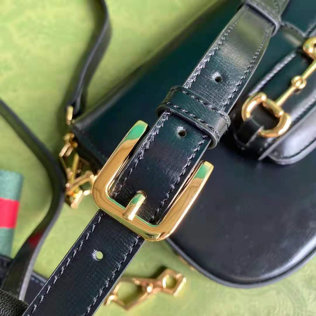 G*u*i gg unisex G*u*i horsebit 1955 mini bag black leather green and red web