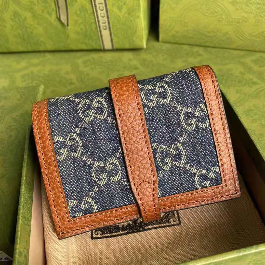 G*u*i gg unisex jackie 1961 card case wallet dark blue ivory eco washed organic gg jacquard denim