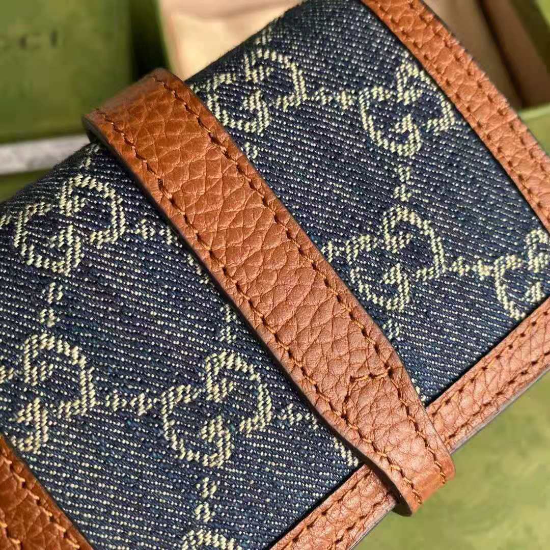 G*u*i gg unisex jackie 1961 card case wallet dark blue ivory eco washed organic gg jacquard denim