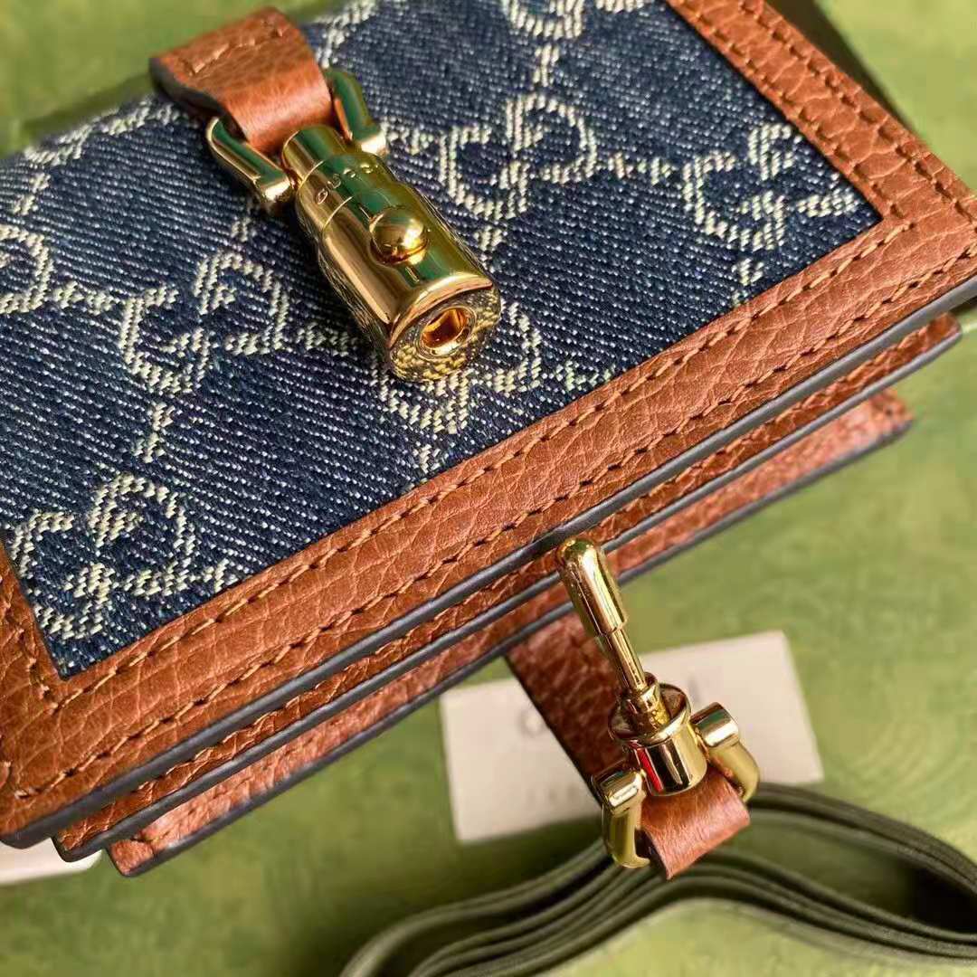 G*u*i gg unisex jackie 1961 card case wallet dark blue ivory eco washed organic gg jacquard denim