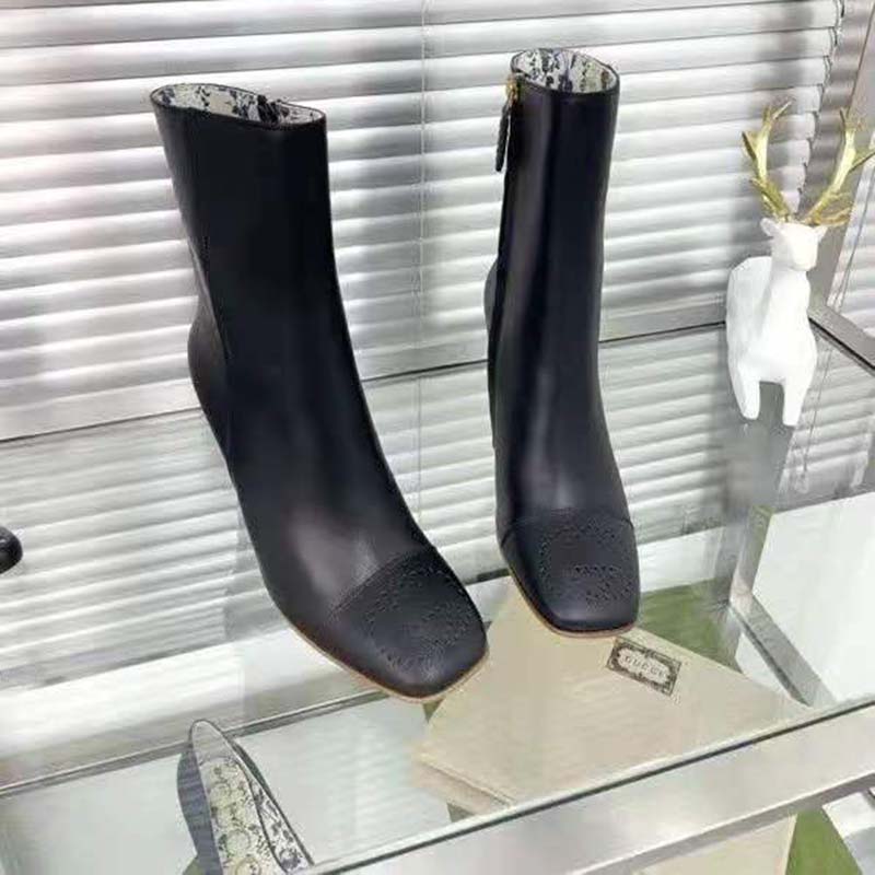 G*u*i gg women ankle boot with interlocking g black leather 9 cm heel