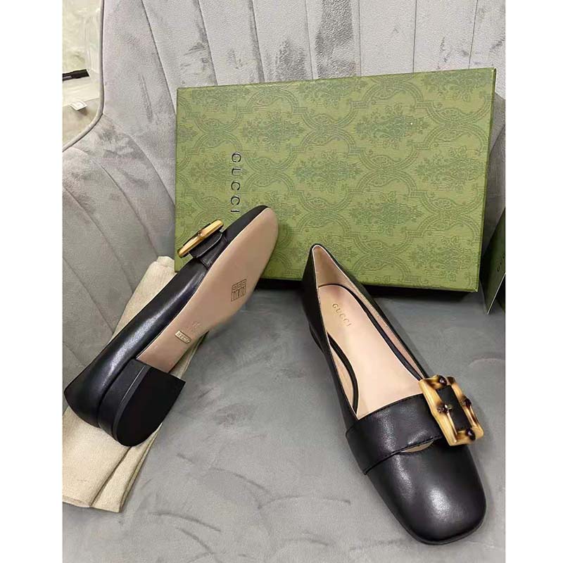 G*u*i gg women ballet flat with bamboo buckle black leather
