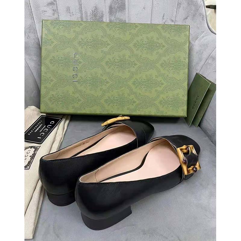 G*u*i gg women ballet flat with bamboo buckle black leather