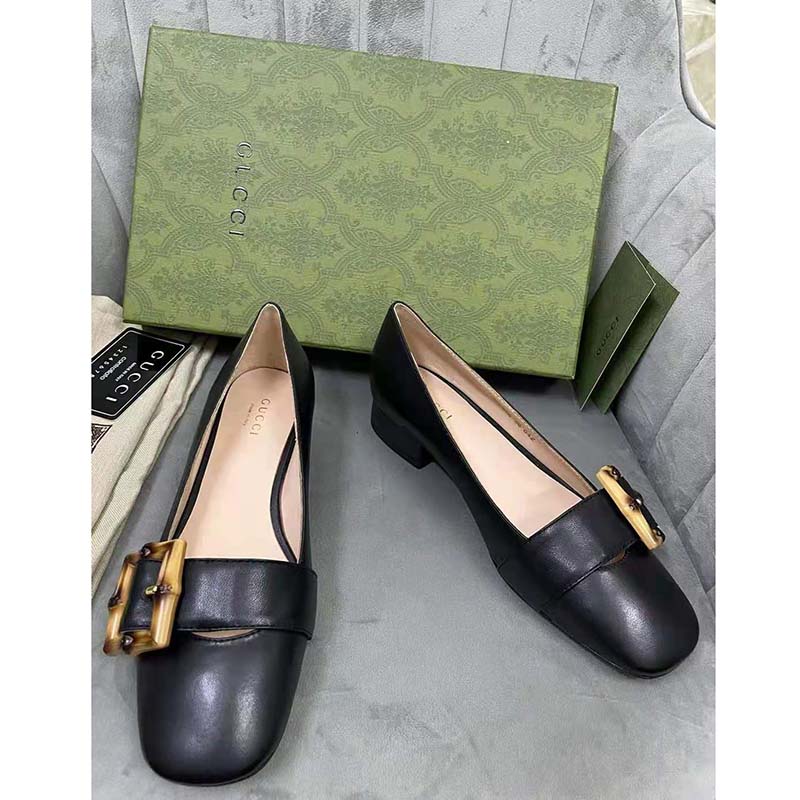 G*u*i gg women ballet flat with bamboo buckle black leather