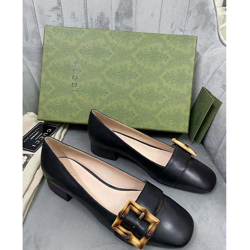 G*u*i gg women ballet flat with bamboo buckle black leather