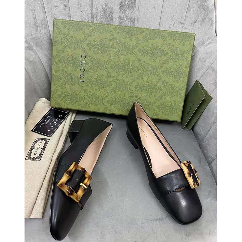 G*u*i gg women ballet flat with bamboo buckle black leather