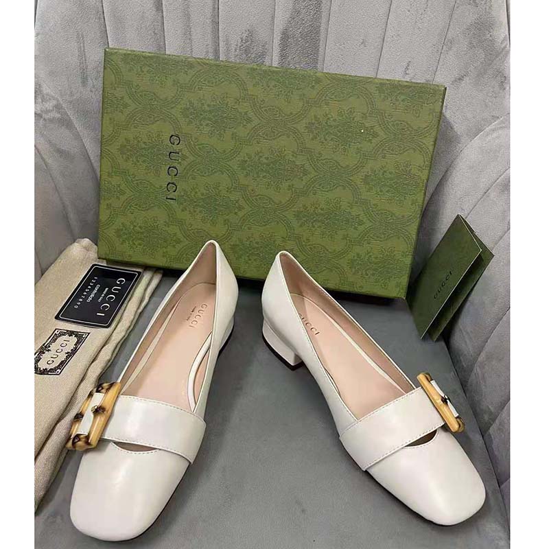 G*u*i gg women ballet flat with bamboo buckle white leather