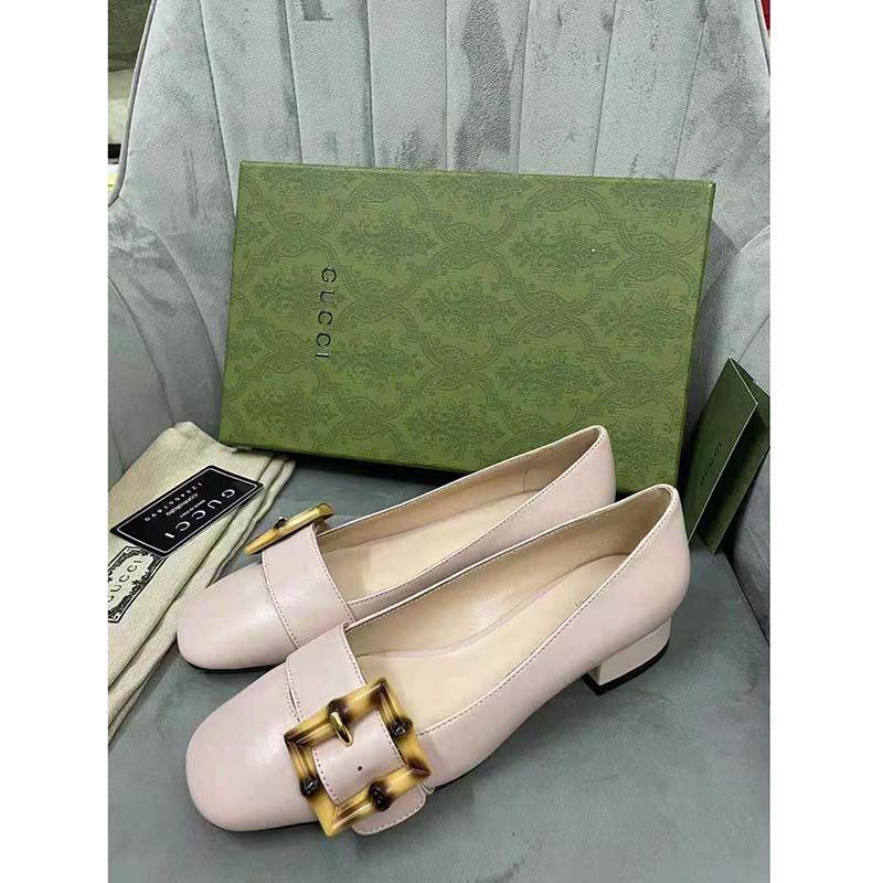 G*u*i gg women ballet flat with bamboo buckle white leather