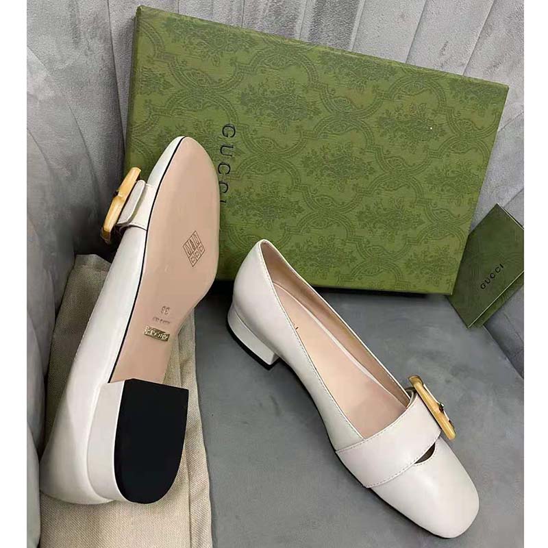 G*u*i gg women ballet flat with bamboo buckle white leather